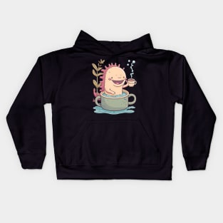 Axolotl & Coffee Kawaii Anime Cute Axolotls & Coffee Lover Kids Hoodie